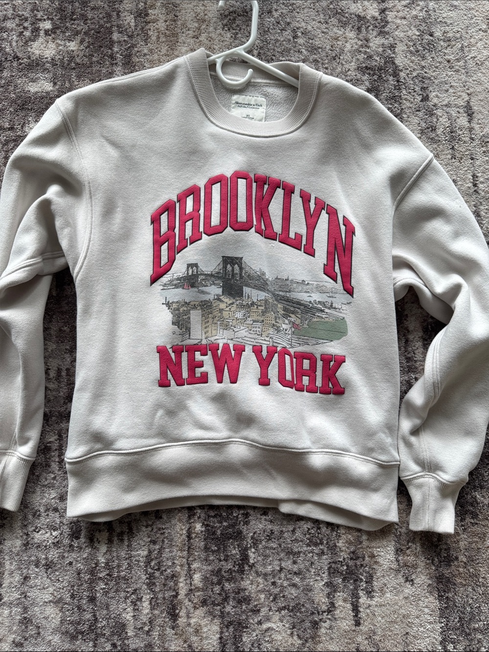 Abercrombie & Fitch White Sweatshirt with Pink Brooklyn Graphic